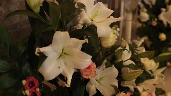 beautiful flowers in the church at the ceremony decor