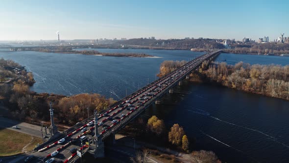 Car Traffic on the Bridge at the Modern City Aerial View
