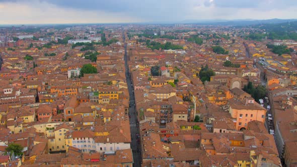 Panoramic View Of Bologna City In Italy, Seen From Asinelli Tower - panning alt