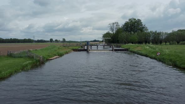 Wooden drawbridge at Velhorst Estate in the Achterhoek, Gelderland, the Netherlands alt