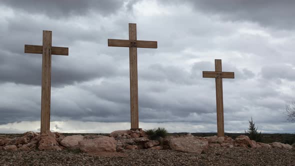 Three Christian Crosses with Storm Clouds Timelapse Close Up