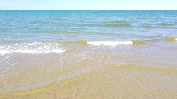 Baltic sea coastline and horizon while flying low altitude forward alt