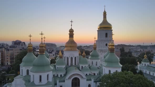 St. Sophia Church in the Morning at Dawn. Kyiv. Ukraine. Aerial View alt