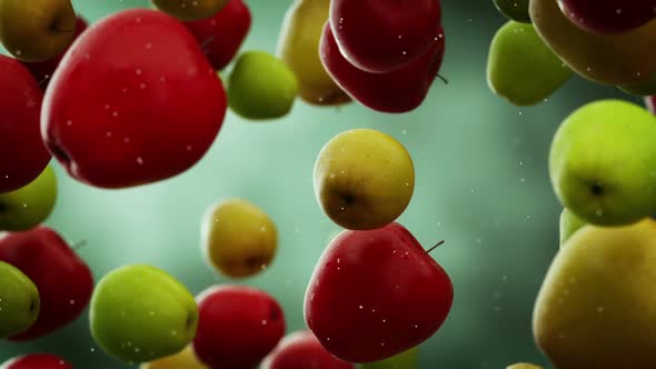 Slow motion animation of multicolored natural apples falling down. Loopable. HD alt