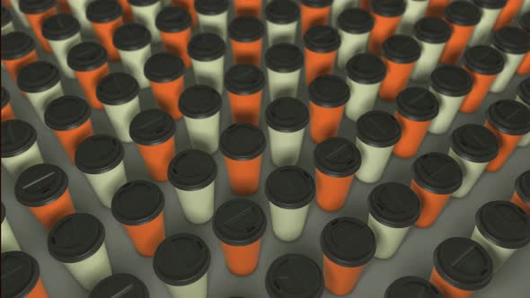Two colored coffee cups background orange white