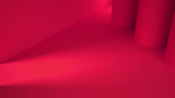 Bright red minimalist geometric composition with sun light passing through