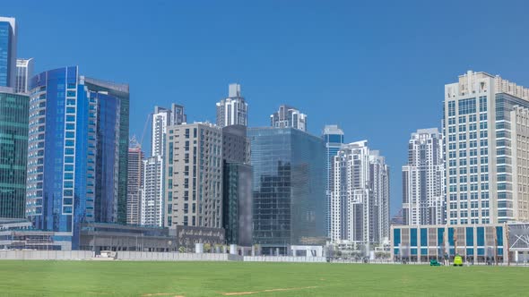 Panoramic Timelapse View of Business Bay and Downtown Area of Dubai alt