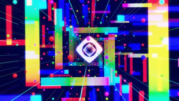 Motion Graphic Camera Fly in Art Space or Tunnel with Neon Light alt