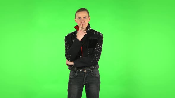 Guy Thinks About Something, and Then an Idea Comes To Him. Green Screen alt