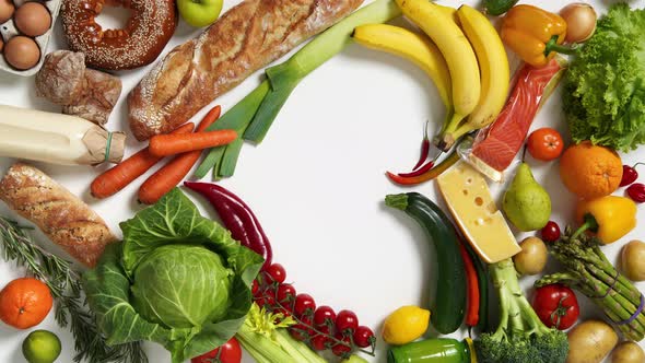 Heart symbol. Heart made from different fruits and vegetables. Vertical footage.