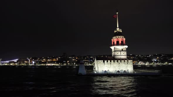 Maiden Tower From Ferry At Night
