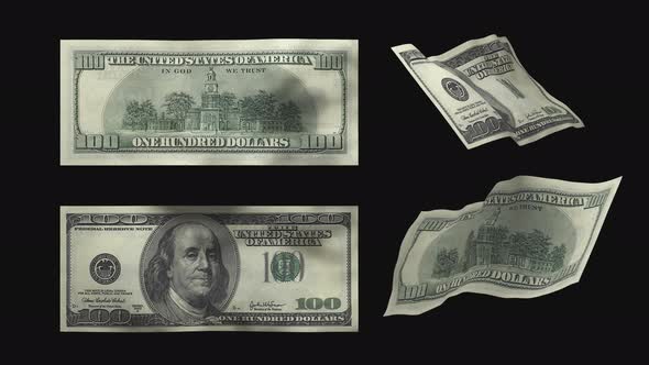 Dollar currency banknote as a flag on a transparent background.