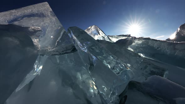 Sunlight Trough Transparent Piece of Ice Floe