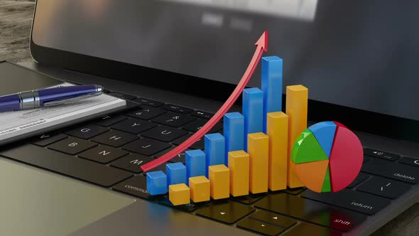 3D Financial Graphs and Chart, Business Growth, Company Statistics, Success alt