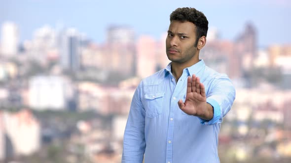 Young Businessman Making Gesture STOP with Hand alt