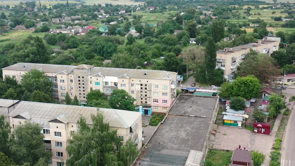 Aerial Drone video of Kalyta town apartment buildings on the border of Kyiv Oblast and Chernihiv Obl alt