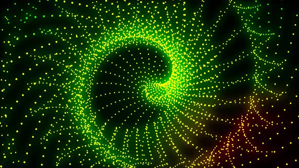 Green Color Glowing Dots Spiral Background