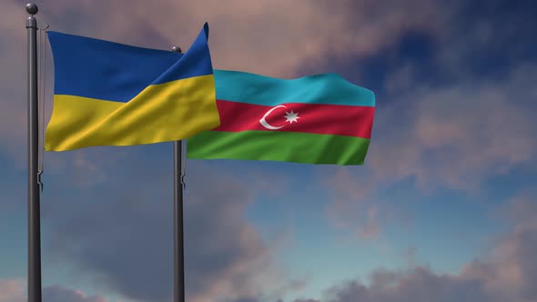 Azerbaijan Flag Waving Along With The National Flag Of The Ukraine - 4K alt