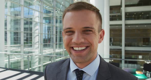 Portrait of businessman in modern office building alt