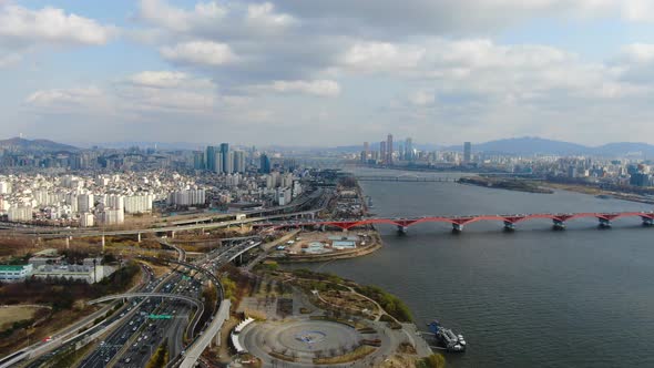 Seoul Dong Mapo Gu Seongsan Bridge Han River Road Traffic