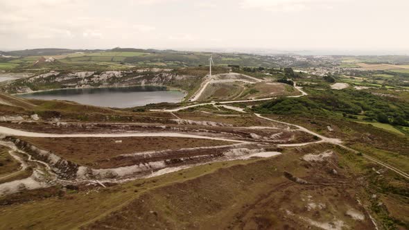Open-Pit China Clay Mine St Austell Cornwall - Dull Day Aerial View Disused Open-Cast Mining