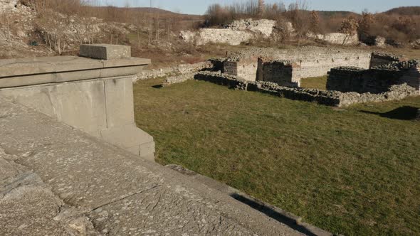 GAMZIGRAD, SERBIA - DECEMBER 25, 2017 Palace and temple ruins  of Felix Romuliana built by Roman Emp alt