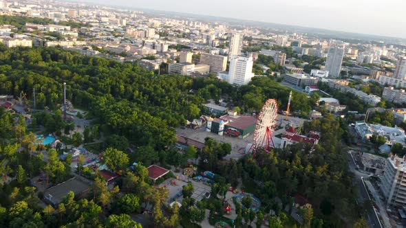 Attractions in central city park, aerial Kharkiv