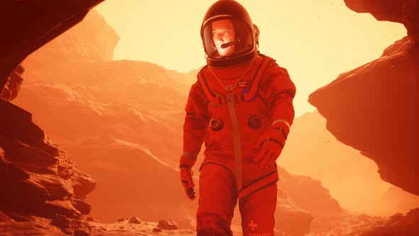 An Astronaut Walks On Mars