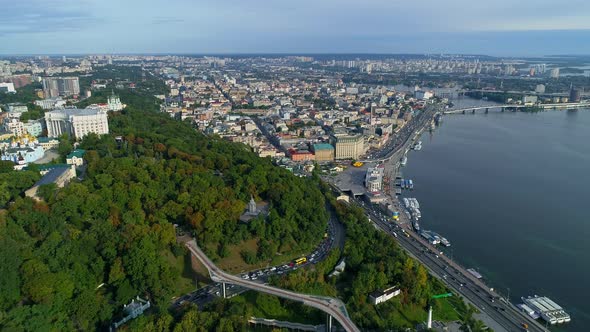 Aerial View Beautiful Kyiv Cityscape River Station Postal and Contract Area alt