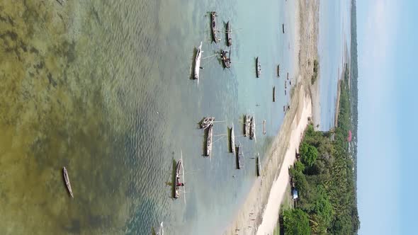Tanzania Vertical Video  Boat Boats in the Ocean Near the Coast of Zanzibar Aerial View alt