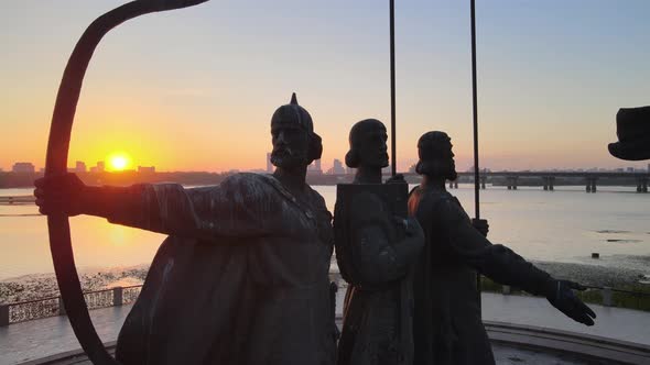 Symbol of Kyiv - a Monument To the Founders of the City in the Morning at Dawn. Ukraine. Aerial alt