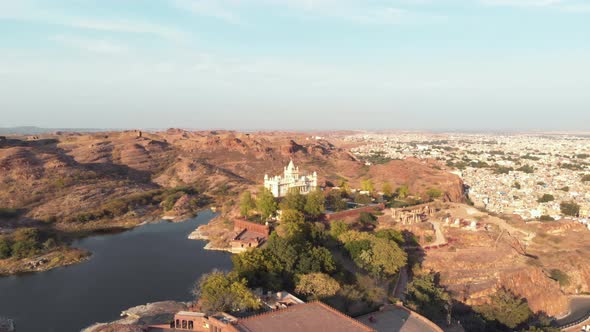 The Jaswant Thada,  cenotaph of Maharaja Jaswant Singh, in Jodhpur, Rajasthan. Orbiting shot alt