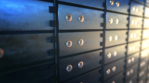 Close-up of Safety Deposit Boxes in a Bank Vault Room alt