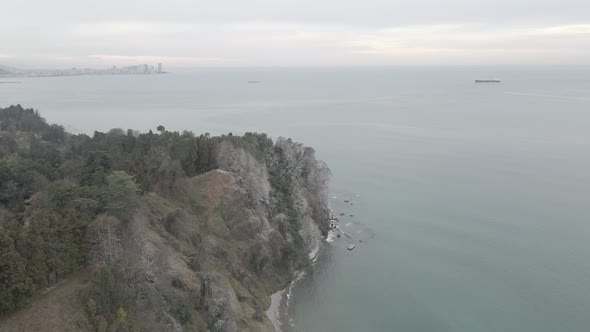 Aerial view of beautiful Black sea coast located at area of Mtsvane Kontskhi, Georgia alt