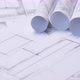 Background with architectural drawings. Sheets with sketches of buildings. - VideoHive Item for Sale