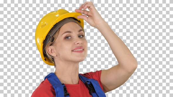 Female Construction Worker Greeting, Alpha Channel alt