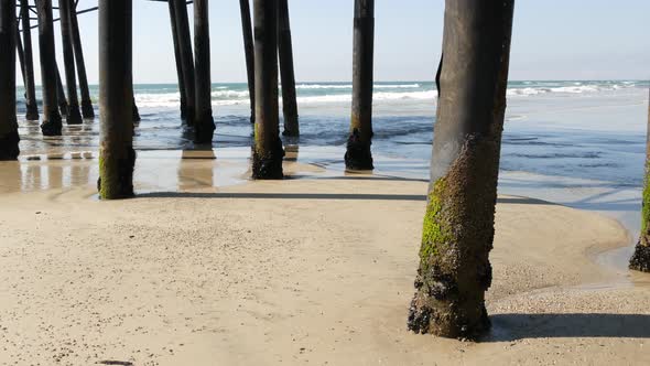 Wooden Piles Under Pier in California USA