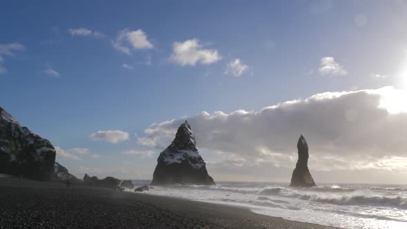Iceland Black Sand Beach Reveal Basalt Rock Formations Trolls Toes