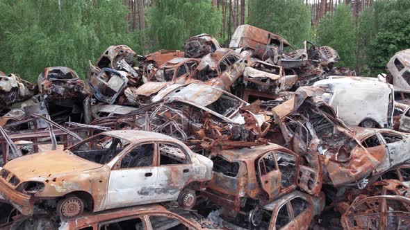 Irpin Bucha District Ukraine a Dump of Shot and Burned Cars alt