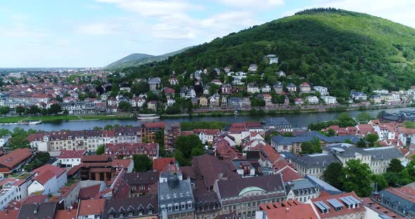 Aerial View of Heidelberg, Germany with Neckar River