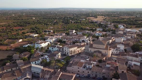 Old town of S'Alqueria Blanca in Mallorca, Spain, view from drone alt