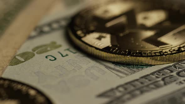 Rotating shot of Bitcoins  alt