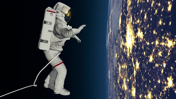Astronaut Spacewalk Waving His Hand in the Open Space