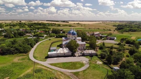 Summer Rural Landscape with Orthodox Temple in Russia