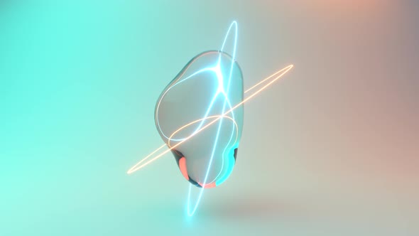 Abstract Background with Morphing Water Spheres Illuminated By Neon Rings alt