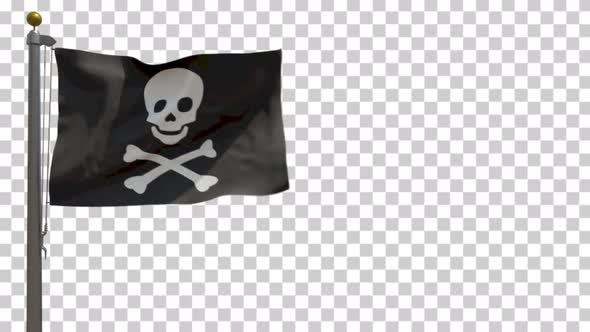 Pirate Flag / Jolly Roger Flag on Flagpole with Alpha Channel - 4K