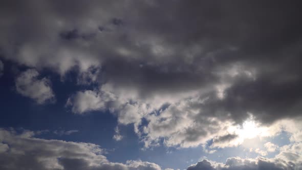 Time lapse: stormy clouds cover the sun and commit brief snowing.