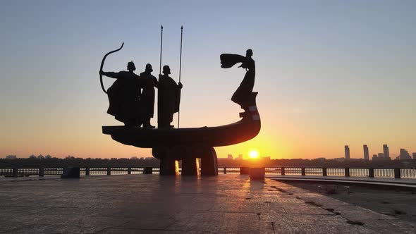 Symbol of Kyiv - a Monument To the Founders of the City in the Morning at Dawn. Ukraine. Aerial alt