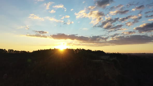 Sunset rural landscape aerial view. Nature scenery alt