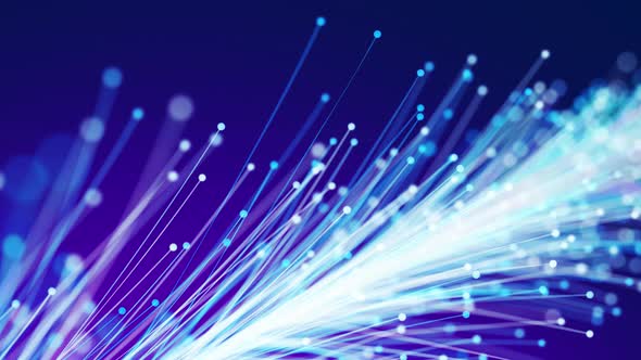 Abstract digital fiber optic lines moving dots background alt